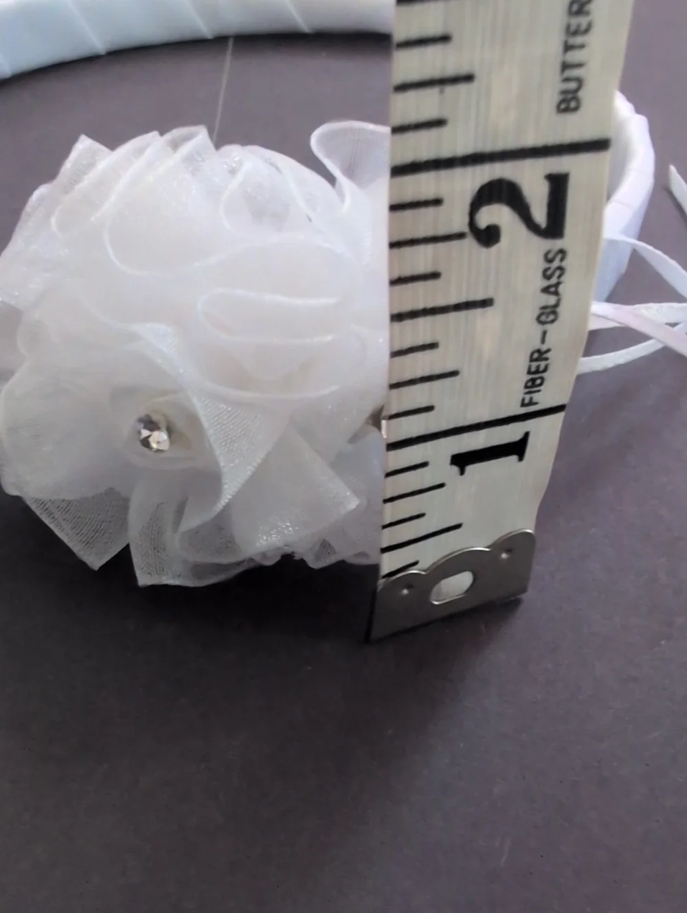 Girl White Organza Flower Headband with Rhinestone Accents
